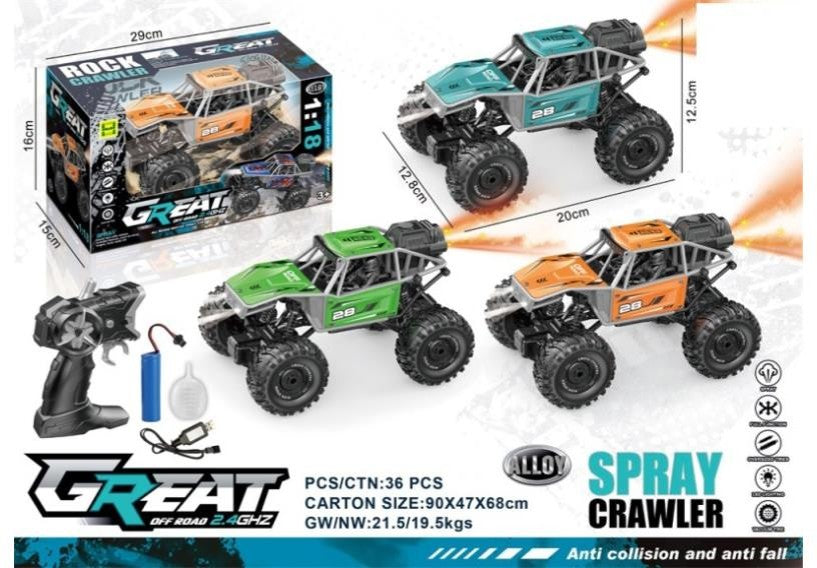 1:18 scale 2.4G remote control climbing car in Qatar, featuring alloy body, off-road performance, spray effect, lights, and rechargeable battery for ultimate RC adventure.
سيارة تسلق بمقياس 1:18 تعمل بالتحكم عن بعد 2.4G في قطر، بهيكل معدني، أداء قوي على الطرق الوعرة، تأثير الرش، أضواء وبطارية قابلة لإعادة الشحن لمغامرة سيارات تحكم مثيرة.