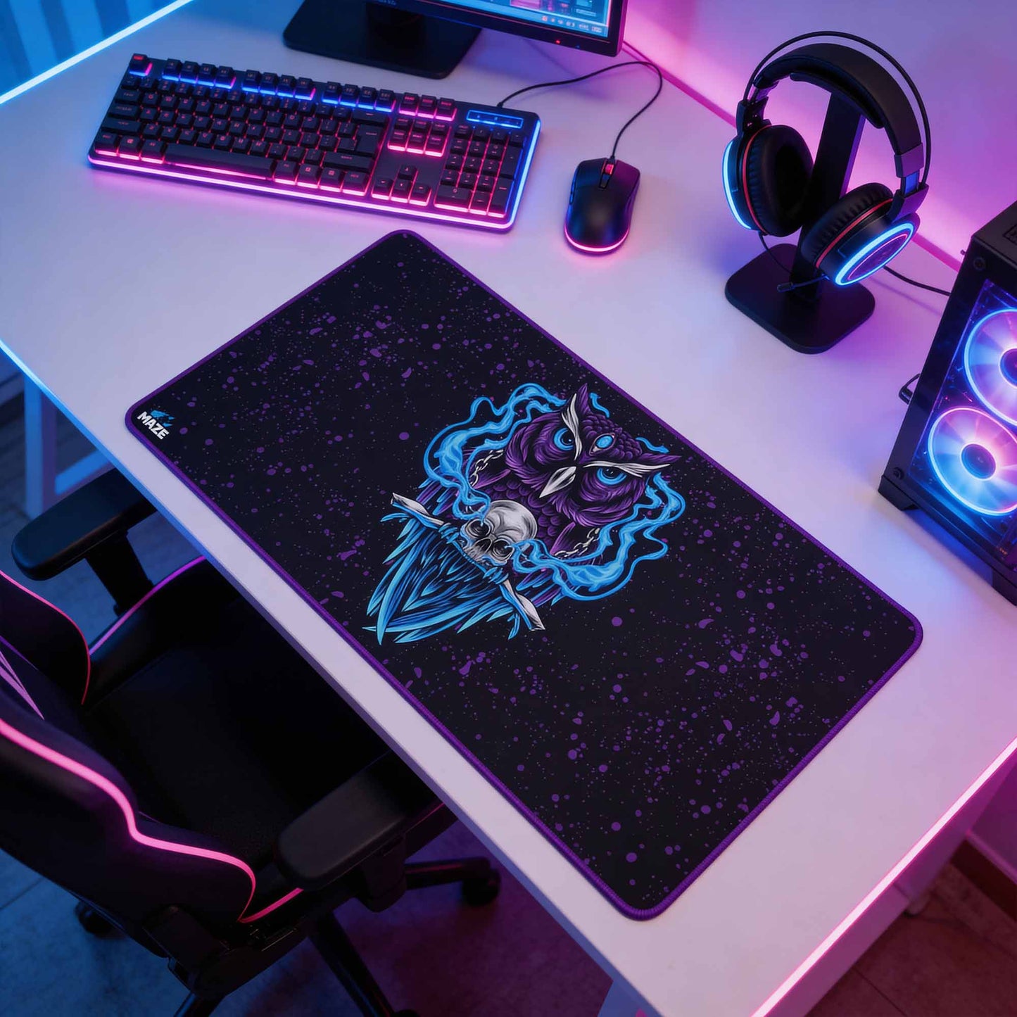 MAZE Ultraglide 2 – OWL-B Dark Owl 2XL Extended Gamers Desk Mat | Qatar