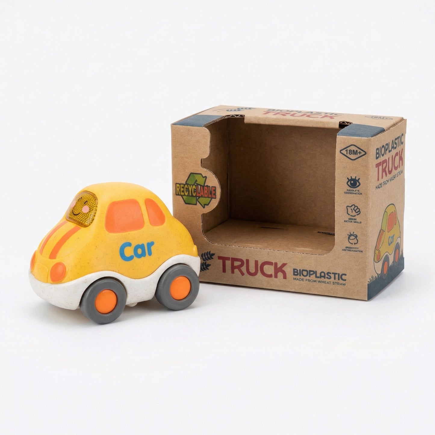 Toddler vehicle toy mini car made from wheat straw bioplastic safe design
