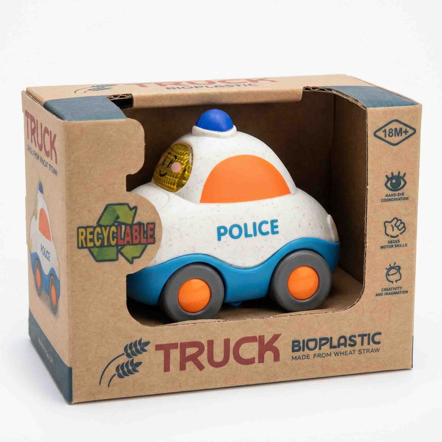 Bioplastic Police Car Toy – Eco Wheat Straw Push Police Vehicle (18M+)