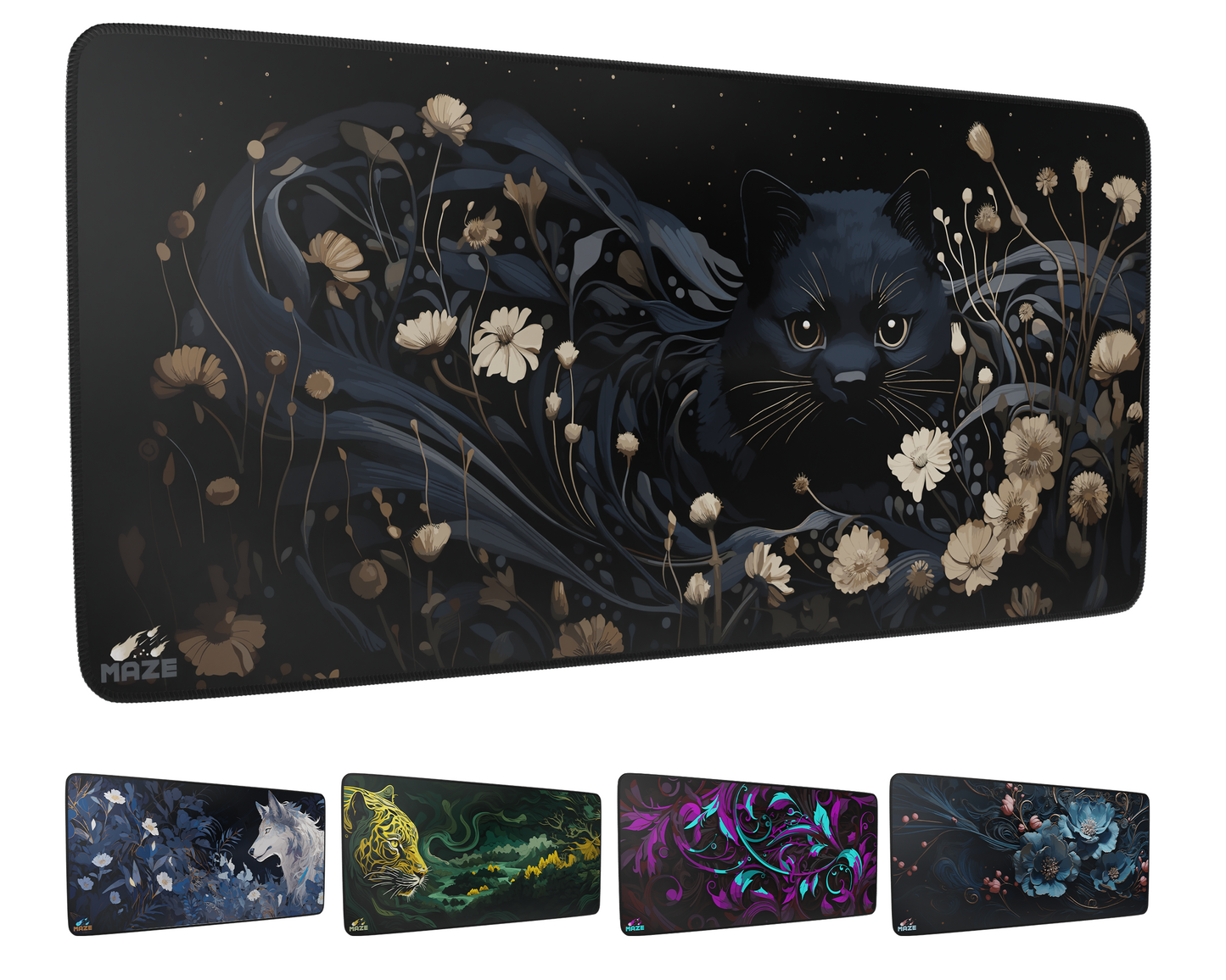 MAZE Midnight Cat Extended Gaming Desk Mat