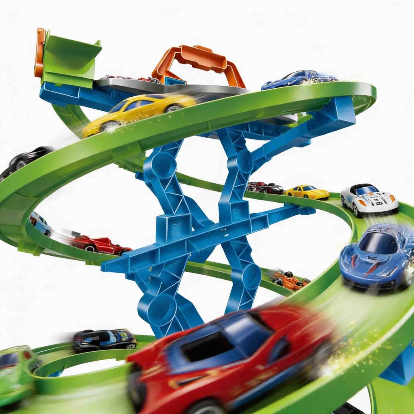High Speed Track Spiral Car Ramp – Racing Tower Playset with 8 Cars (3+)
