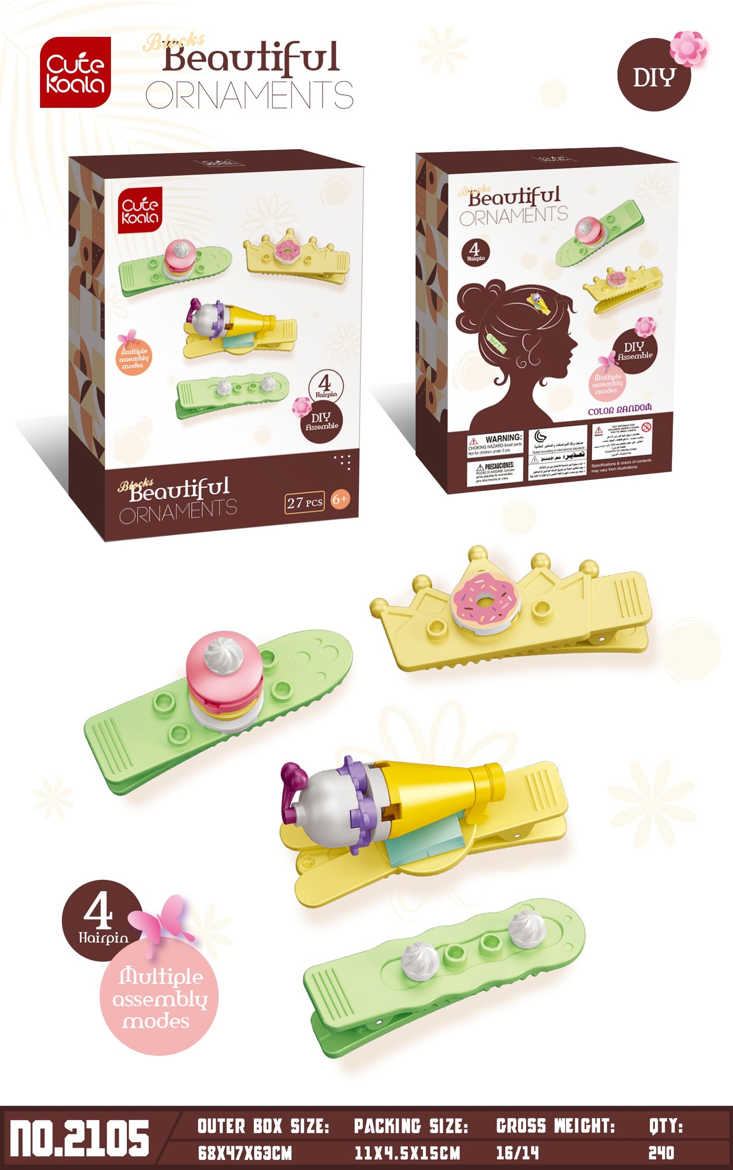DIY Hair Clips Building Kit (30 PCS) – Beautiful Ornaments, 4 Hairpins, Kids 6+