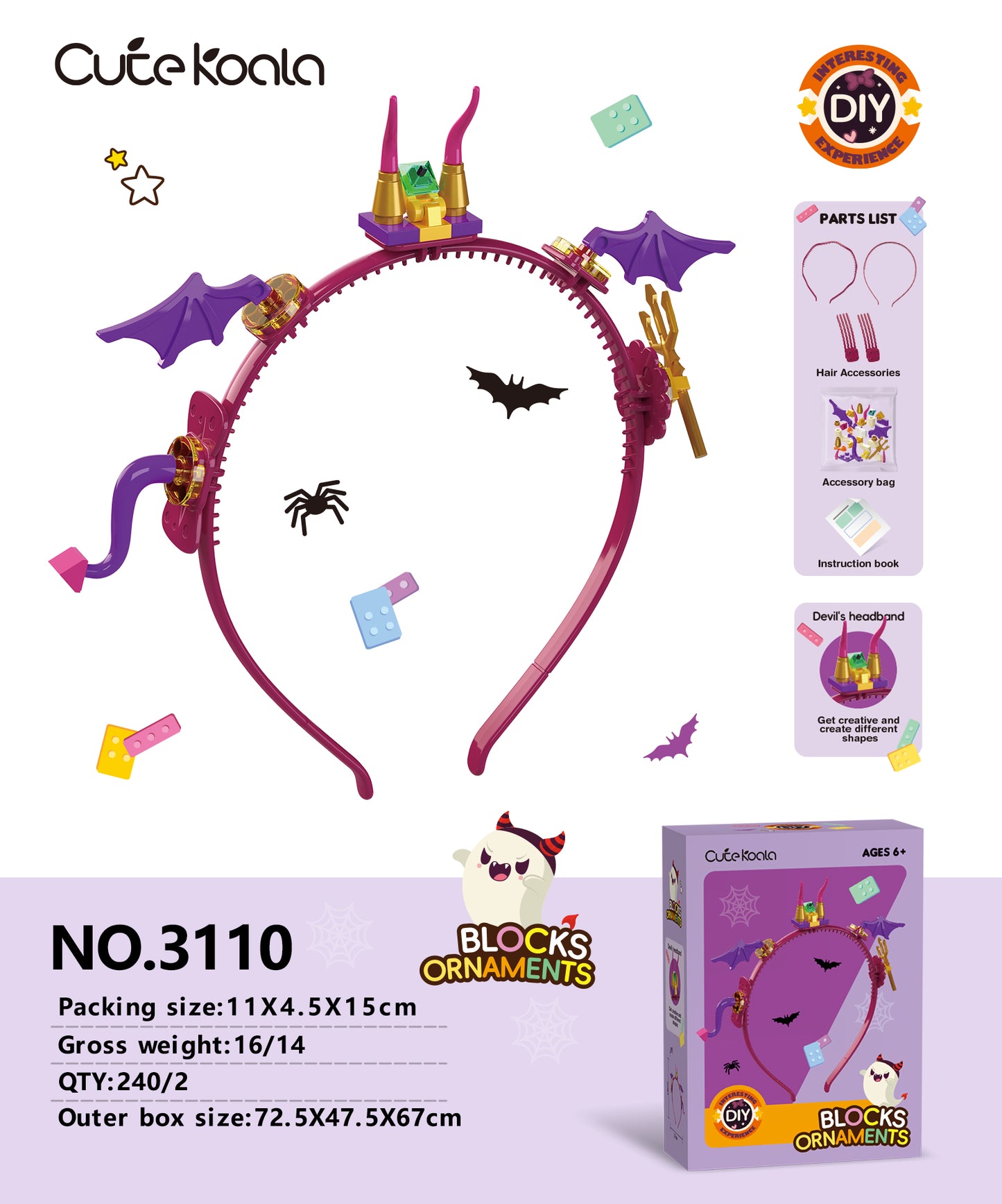 DIY Small Particle Building Block Girl Headband Accessories – Starry Sky & halloween Series