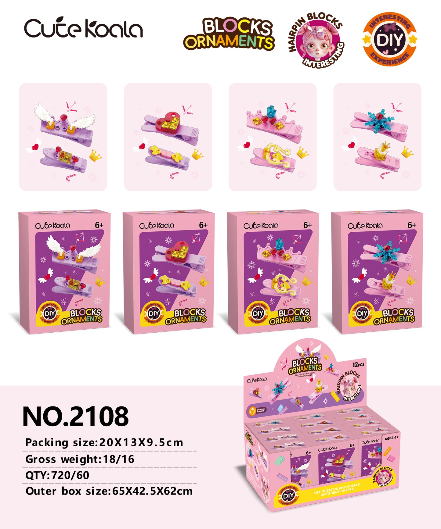 DIY Small Particle Building Blocks Simple Version Hair Clip Accessories Set (12PCS)