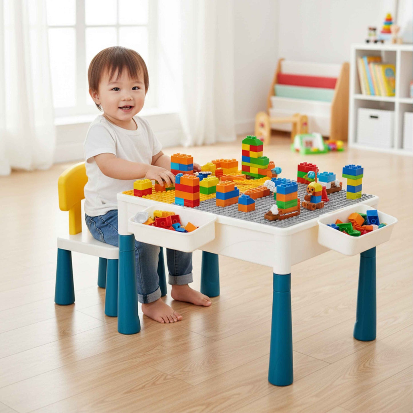 Kids Building Block Table with Chair & Storage – 138pcs Set