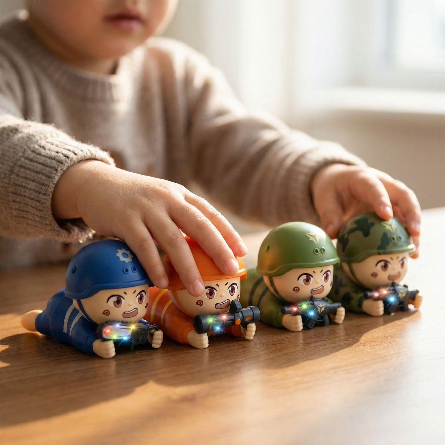 Climbing soldier interactive toy with crawling movement lights and sound