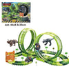 Toy dinosaur track set with tracks and small dinosaur figures
