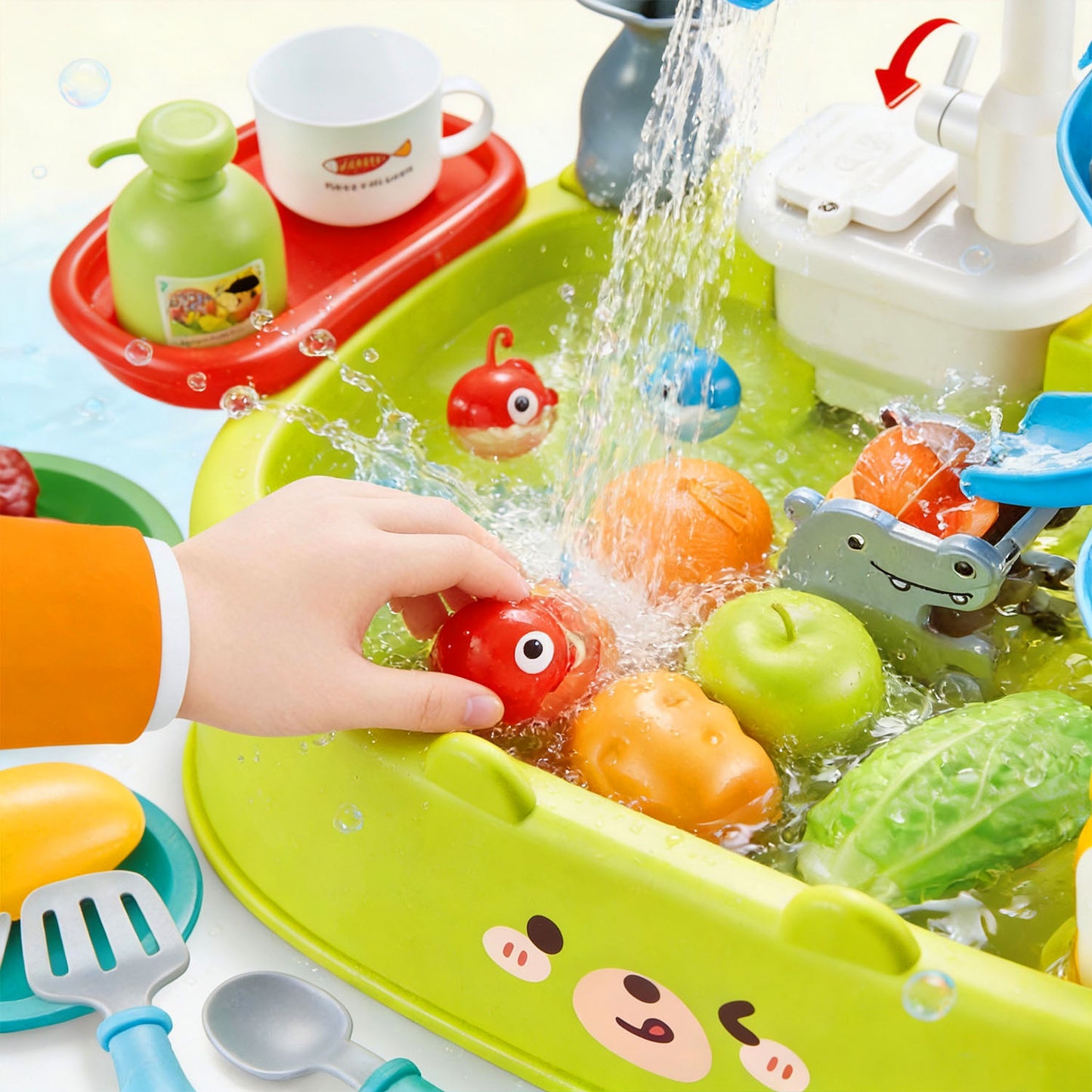 Kids Water Play Table with Fishing Game and Rotating Faucet – Interactive Sink Water Playset for Toddlers with Accessories and Pretend Play Fun - Qatar