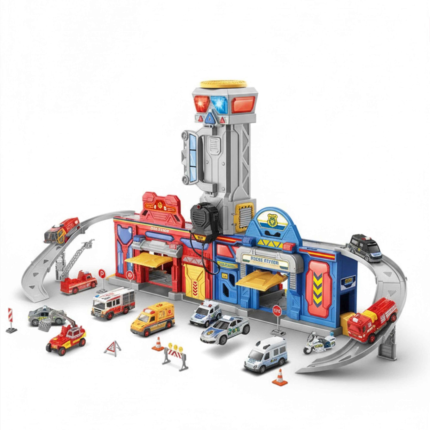 2-in-1 Take Along Fire & Police Station Playset (Lights & Sound)
