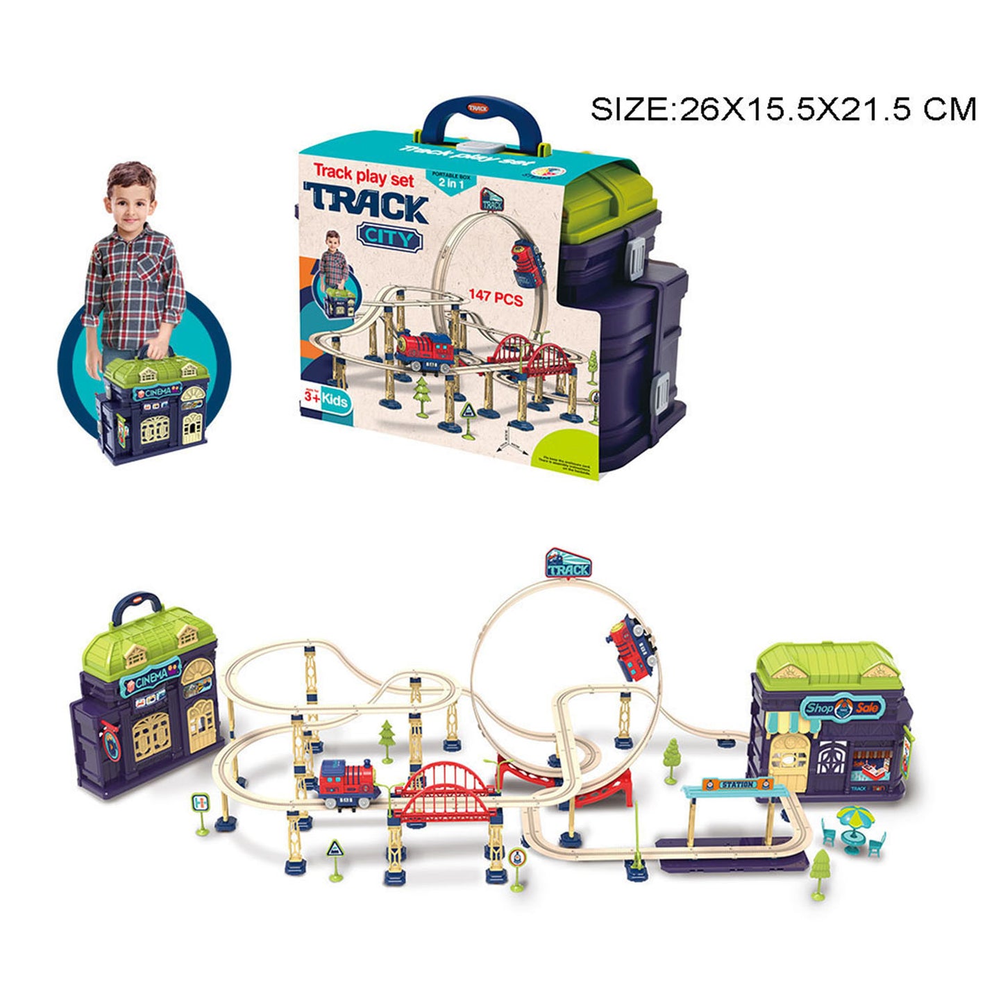 Track City portable train track playset 147 pieces kids toy