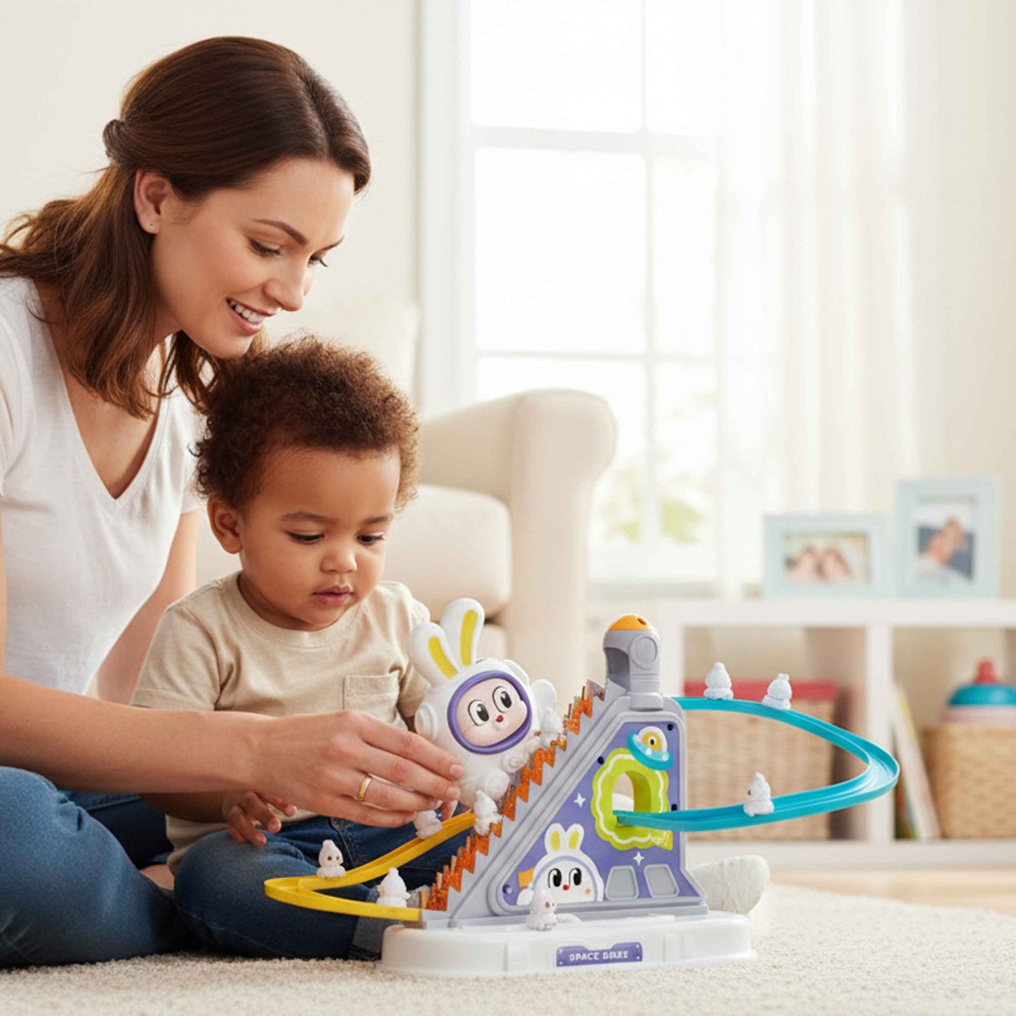 Space Orbit Track Game – Rabbit Climbing & Rolling Track Toy (Small, 3 Rabbits)