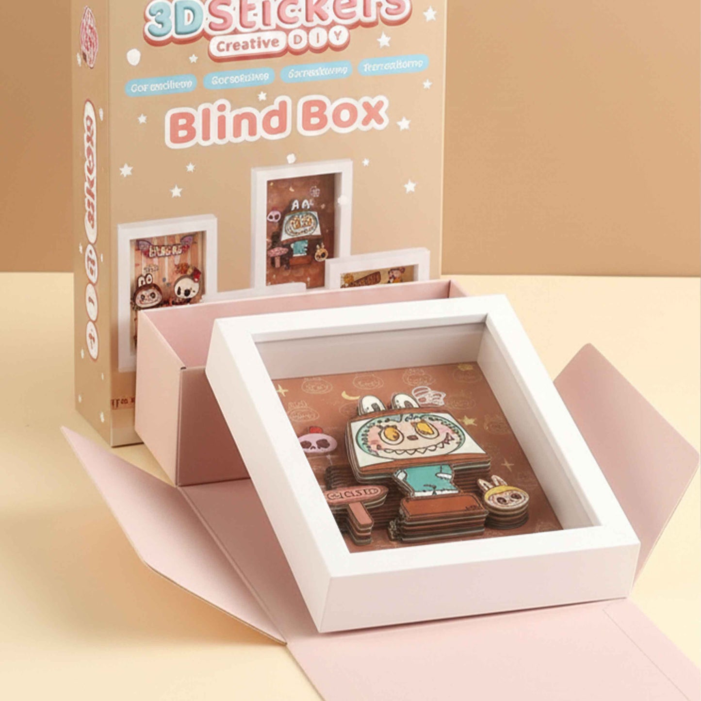 LABUBU 3D Stickers Stereoscopic Painting – Wooden Frame