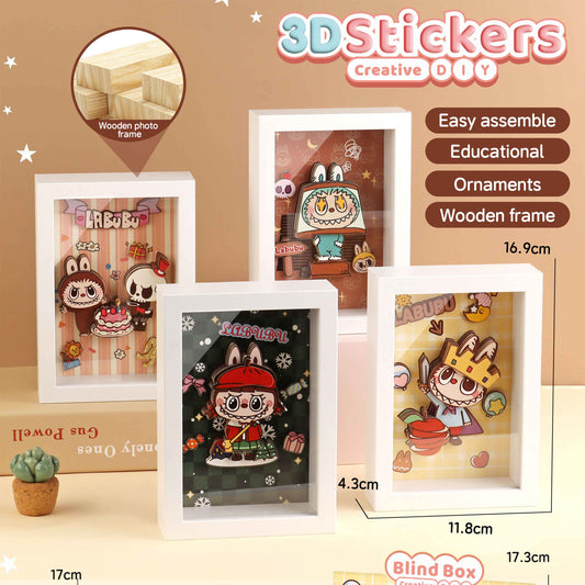 LABUBU 3D Stickers Stereoscopic Painting – Wooden Frame