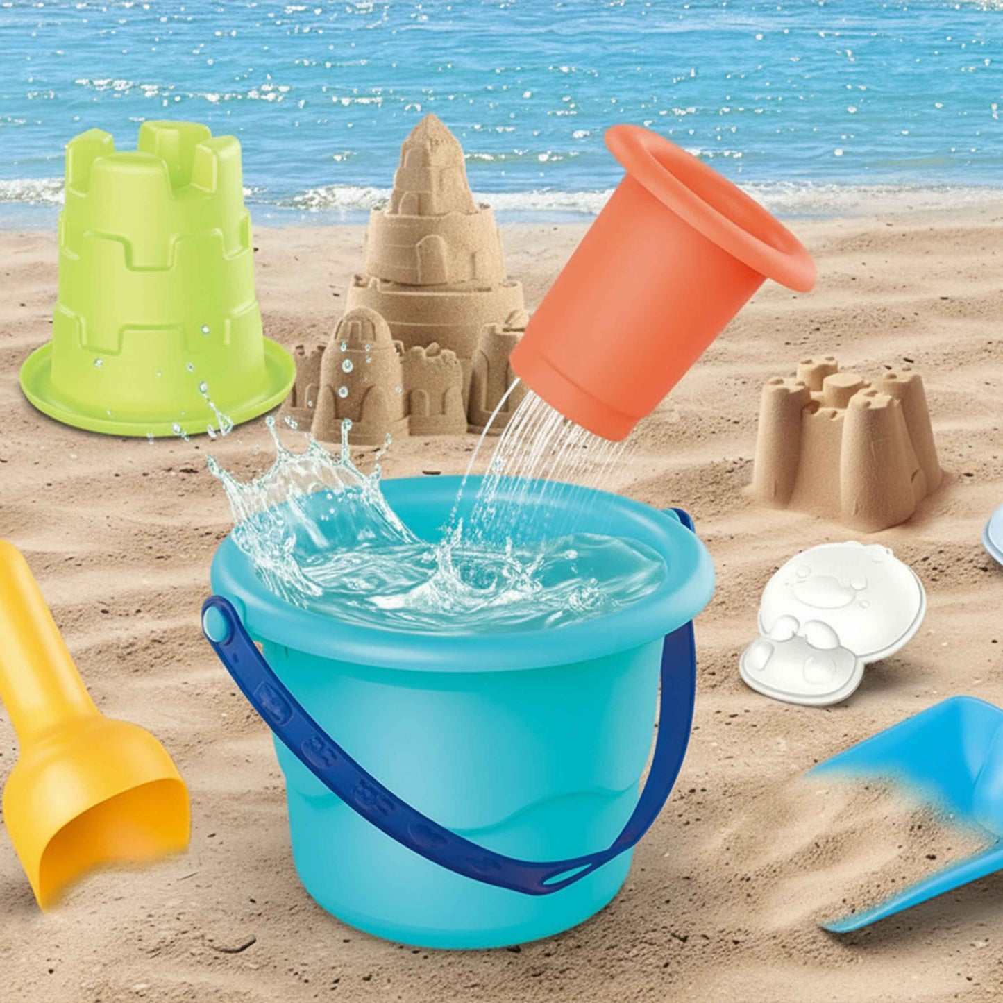 7-in-1 Sand & Water Game Set – Kids Beach Toys Bucket Set