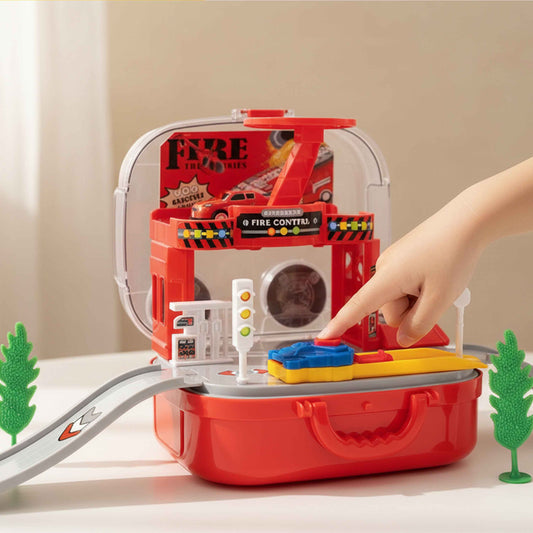 Fire Station Carry Case Playset with Cars & Helicopter (Catapult Launcher)