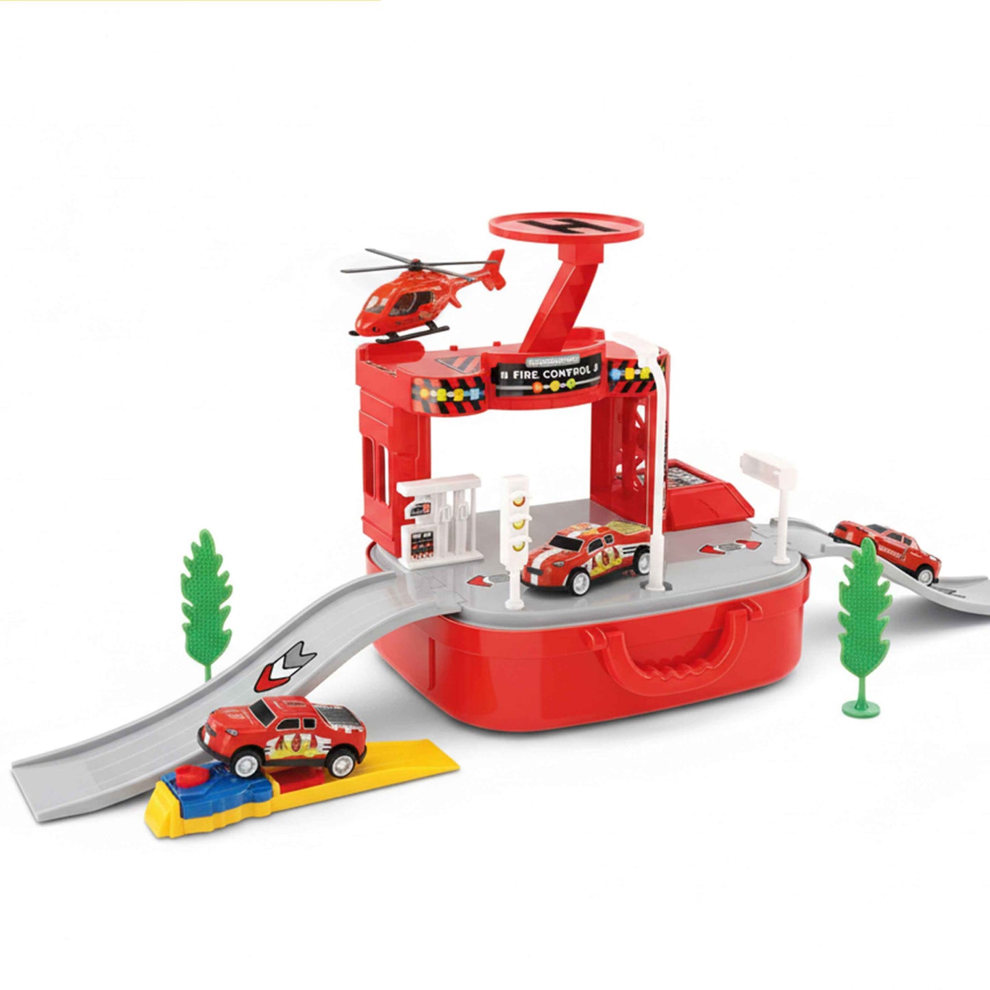 Fire Station Carry Case Playset with Cars & Helicopter (Catapult Launcher)