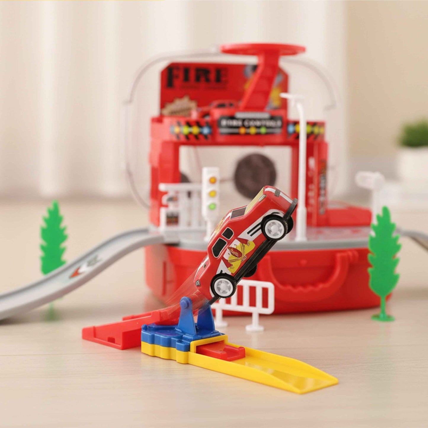 Fire Station Carry Case Playset with Cars & Helicopter (Catapult Launcher)