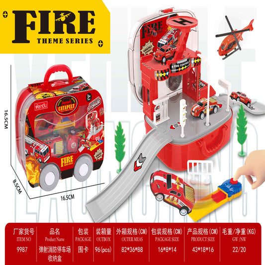 Fire Station Carry Case Playset with Cars & Helicopter (Catapult Launcher)