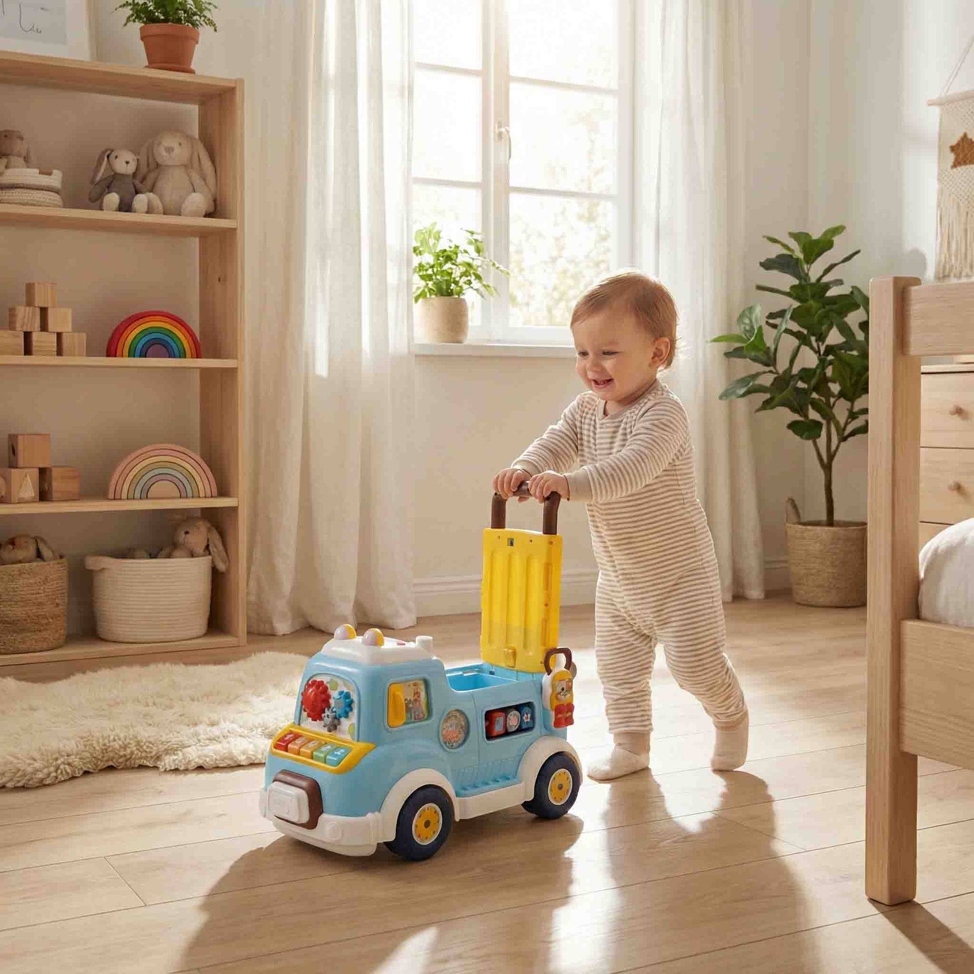 Toddler walking support toy stroller set with learning features