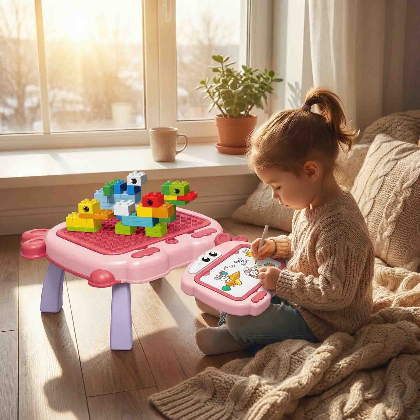 Artist 3-in-1 kids drawing board and blocks table set 50pcs