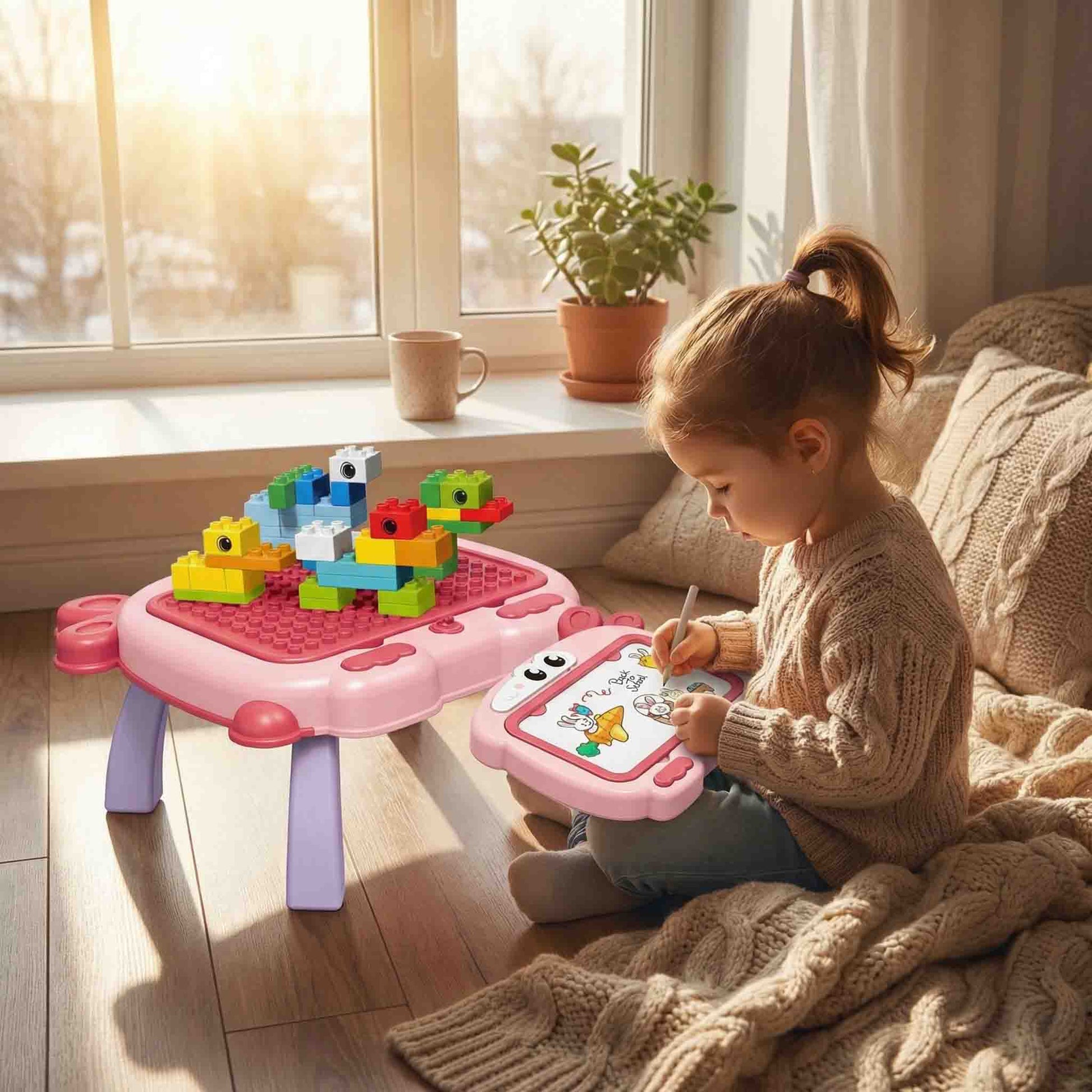 Artist 3-in-1 kids drawing board and blocks table set 50pcs