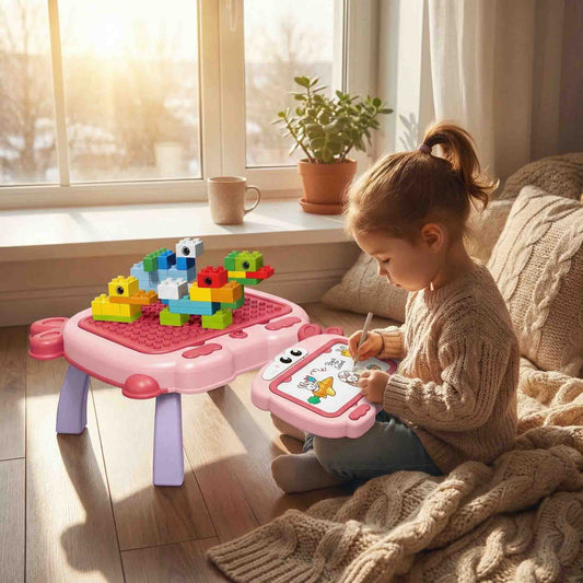 Artist 3-in-1 kids drawing board and blocks table set 50pcs