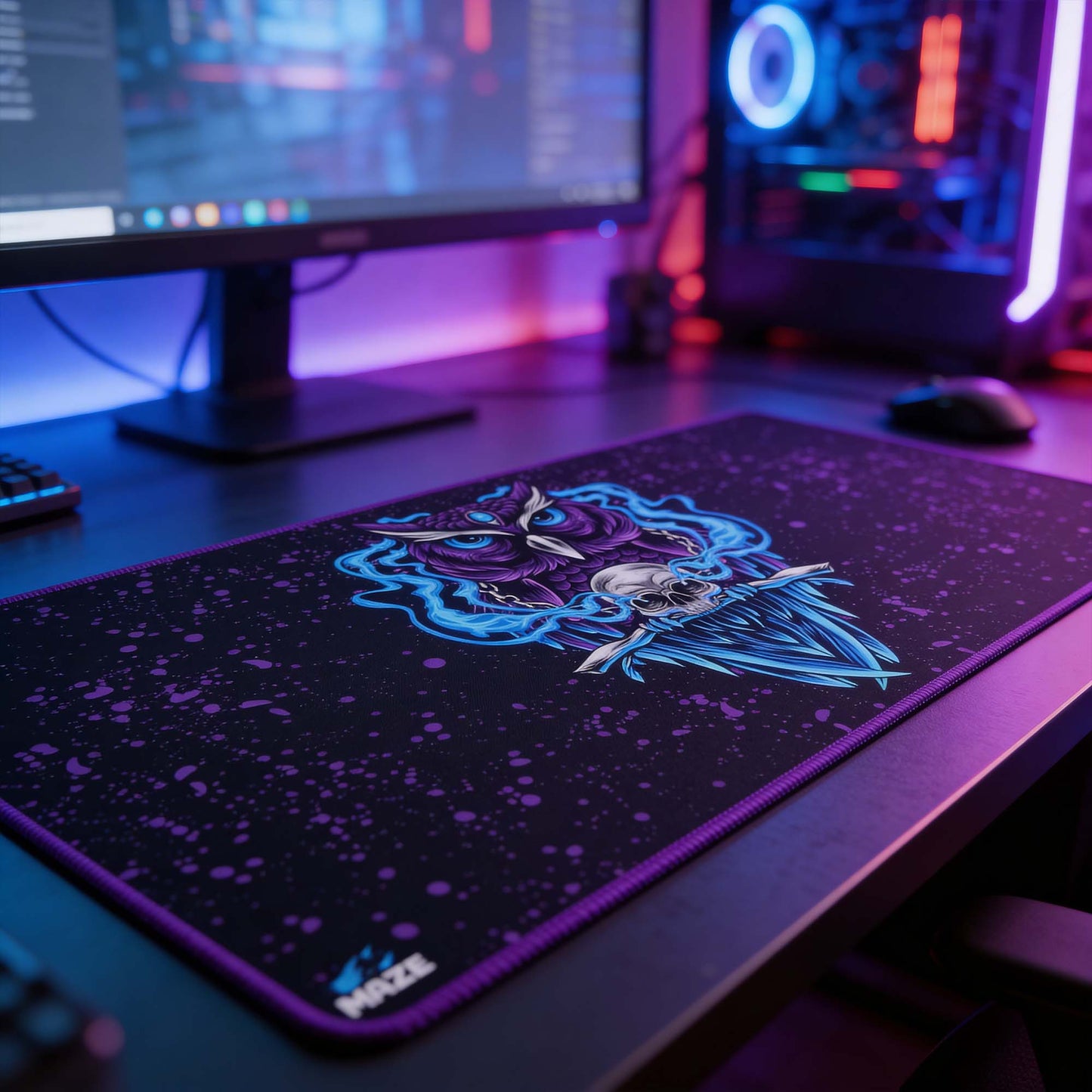 MAZE Ultraglide 2 – OWL-B Dark Owl 2XL Extended Gamers Desk Mat | Qatar