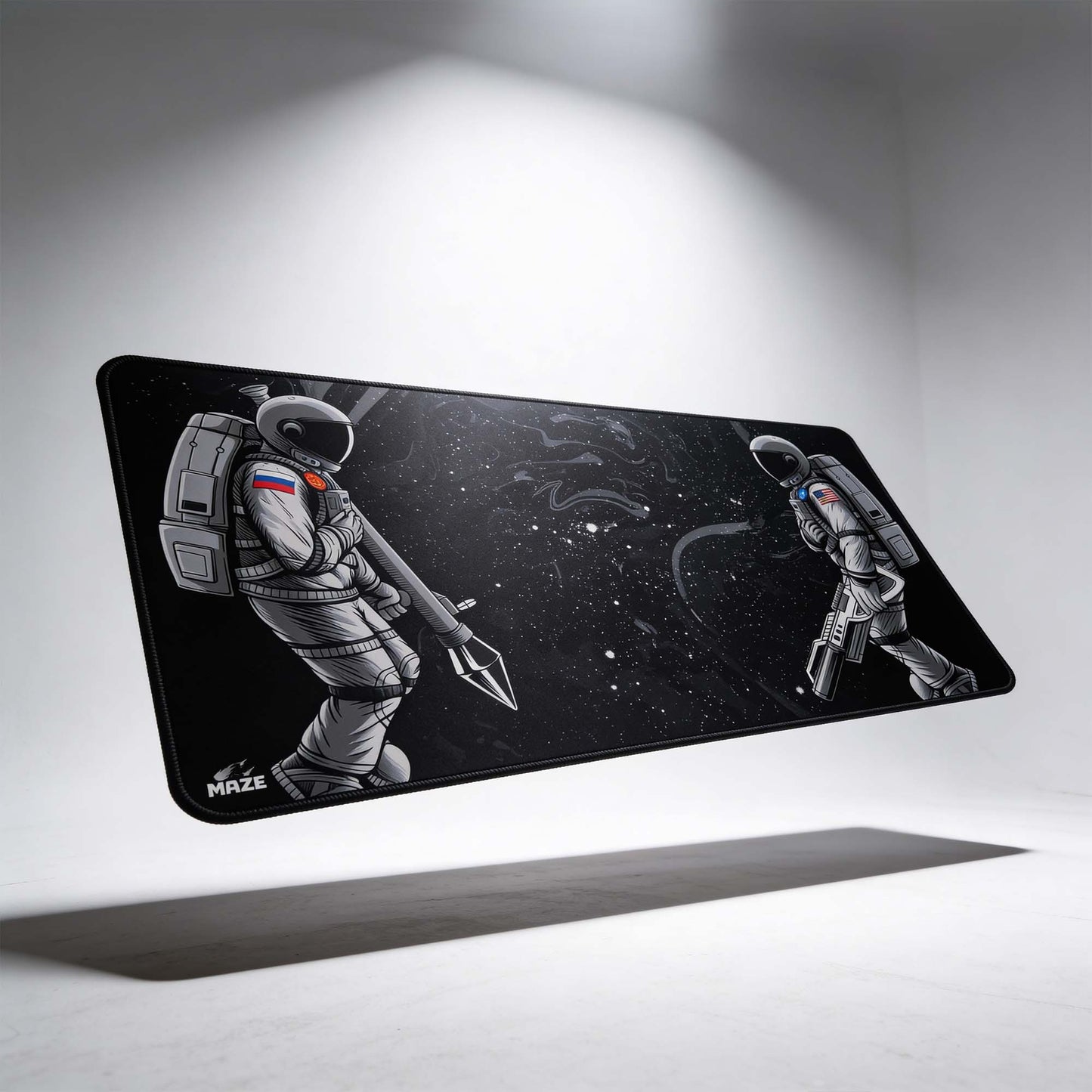 Large mouse pad with astronaut design on a gray background