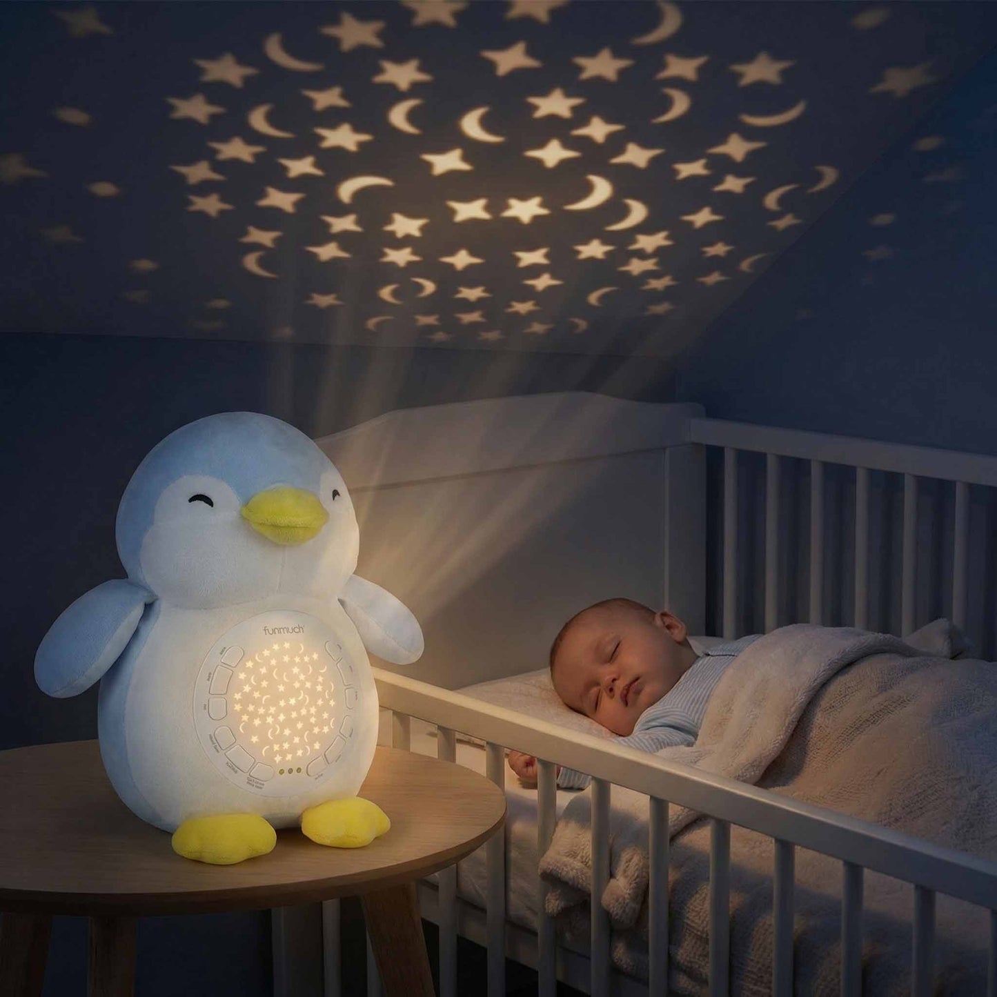 newborn sleep soother penguin stuffed animal with star projection light