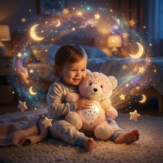 newborn sleep soother plush pink teddy bear nursery night lamp toy