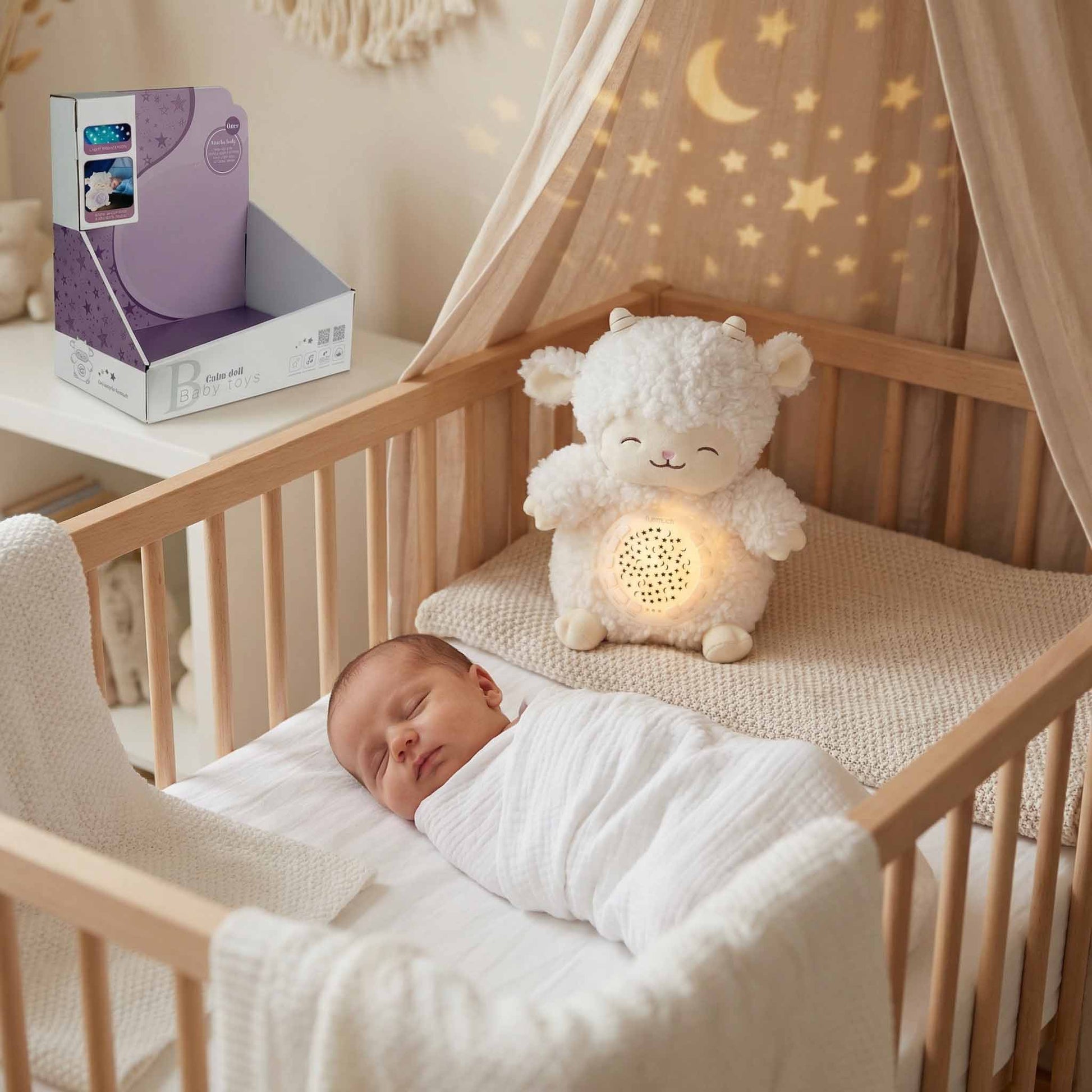 newborn nursery night light plush sheep sleep aid toy