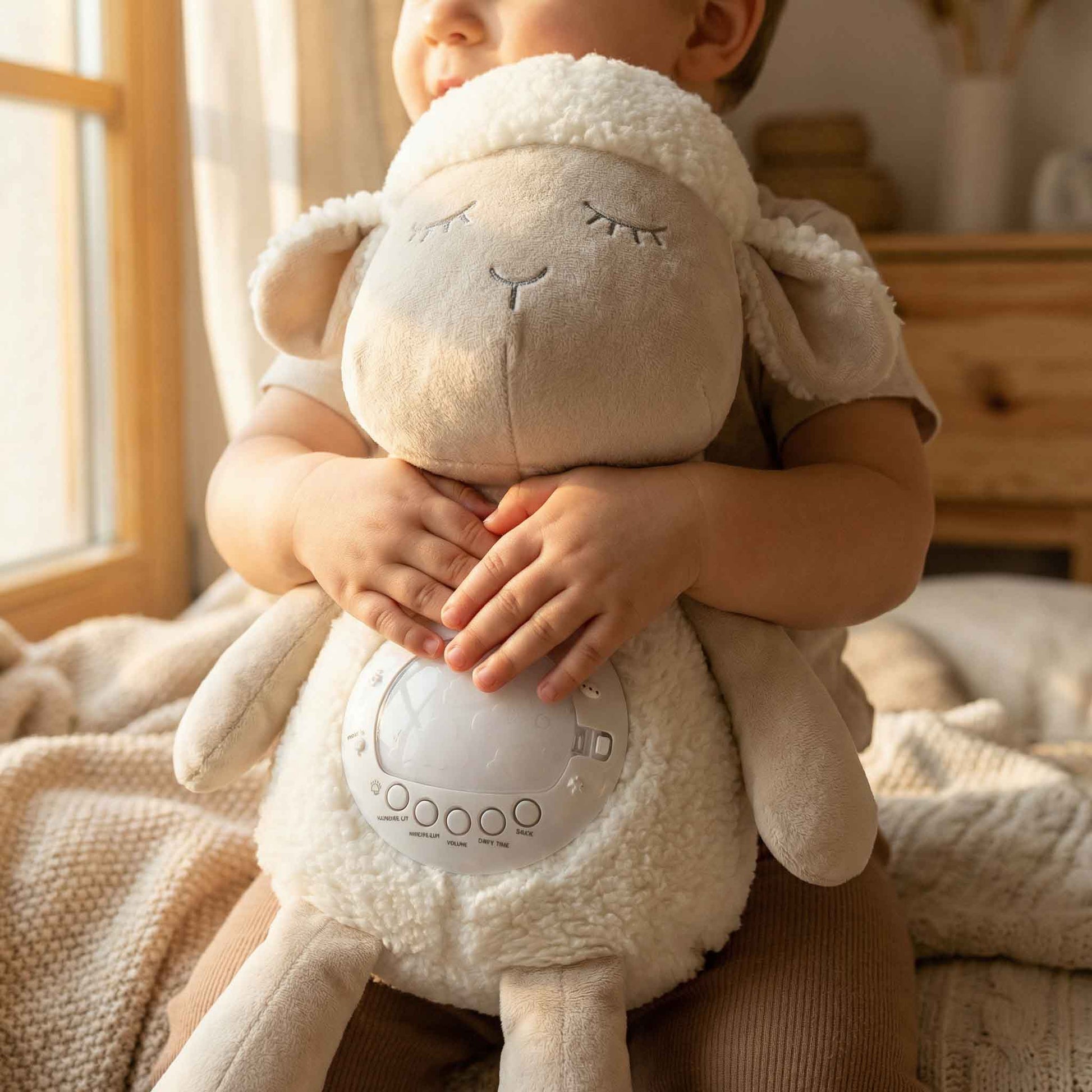 newborn lamb sleep soother stuffed animal with star projection light