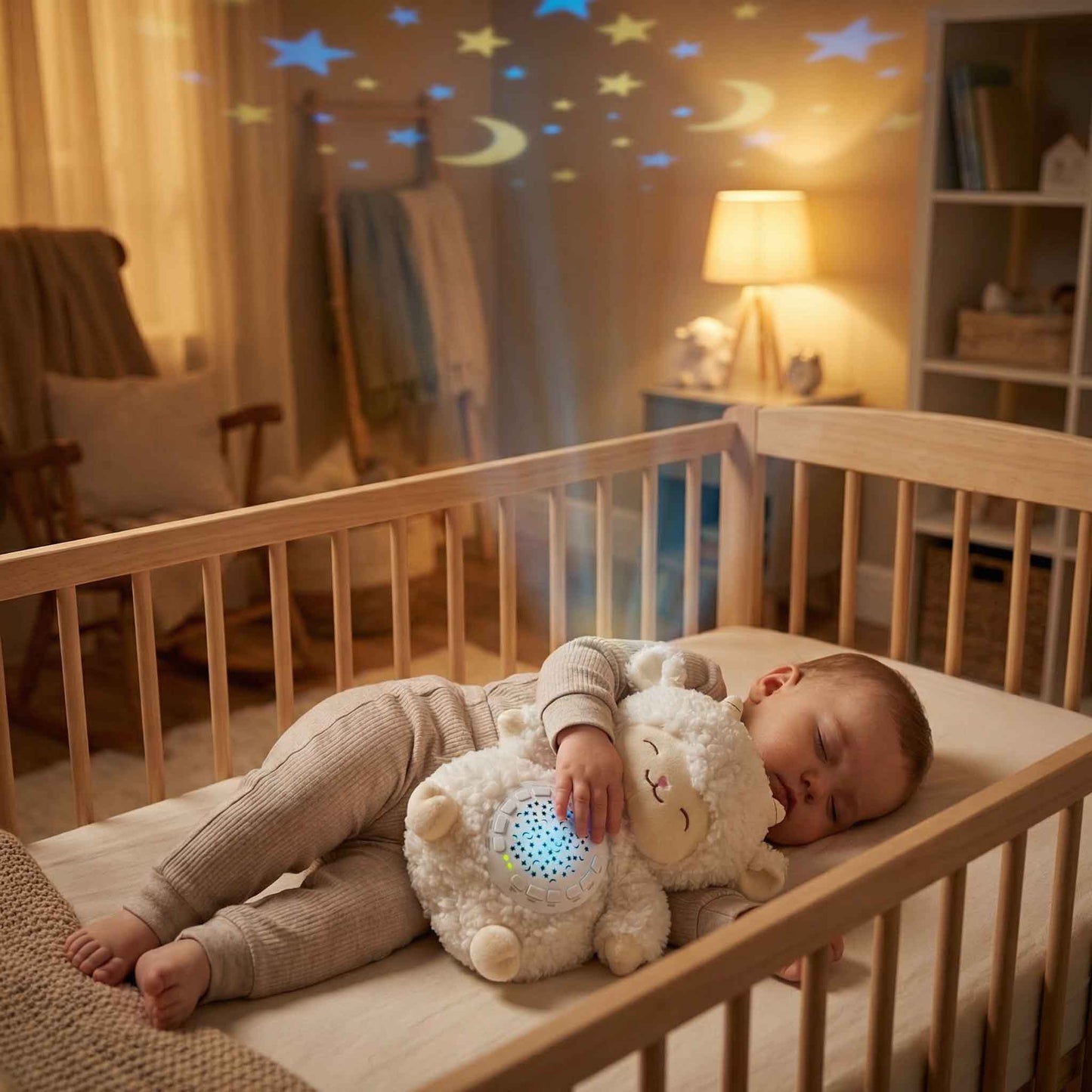 baby bedtime comfort toy lamb calm doll projector with music