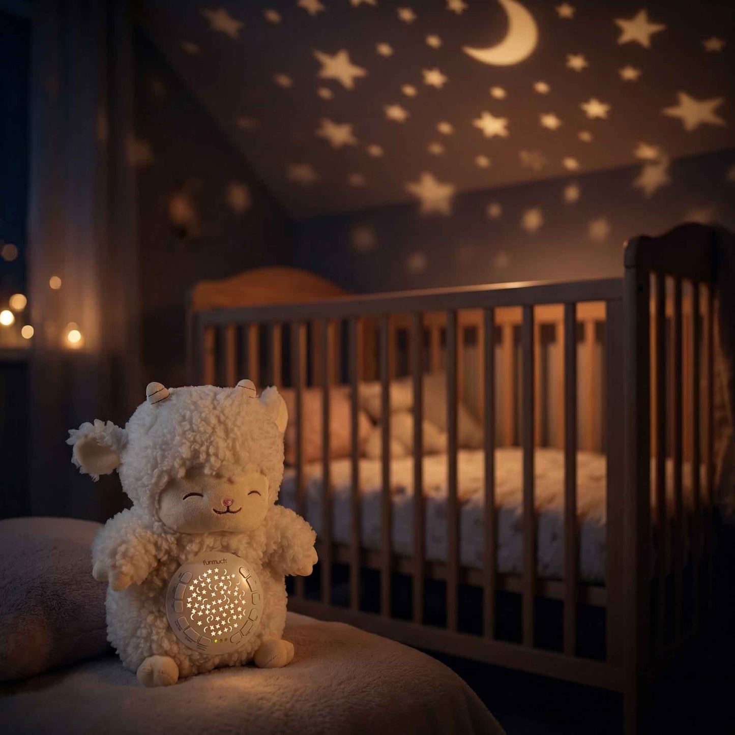 Baby Plush Sheep Night Light Projector – Calm Doll Sleep Soother with Music