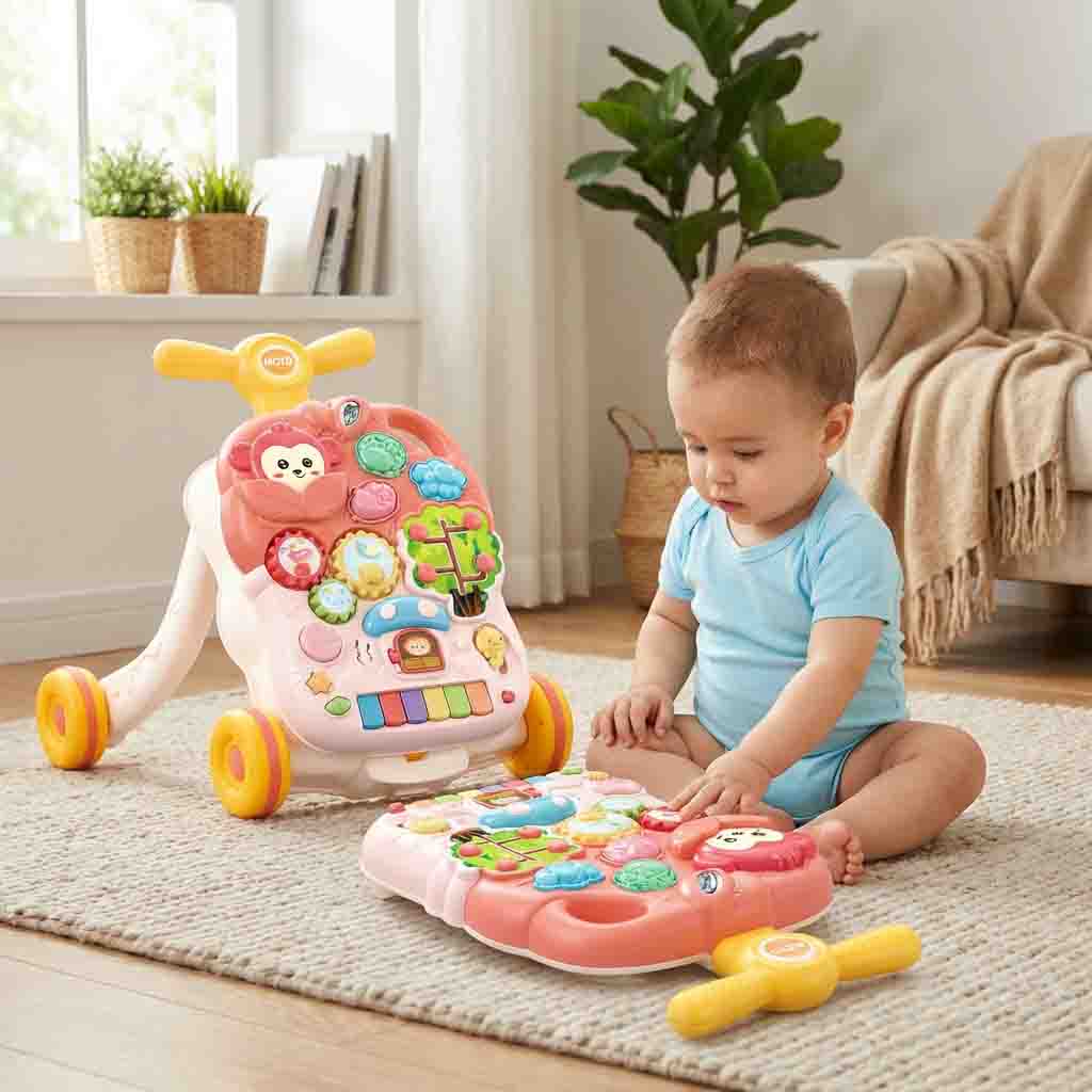 Baby music walker 2 in 1 push walker activity table for toddlers 18 months+
