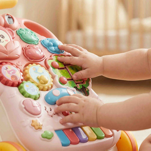 Toddler push walker with piano music keys and puzzle learning games