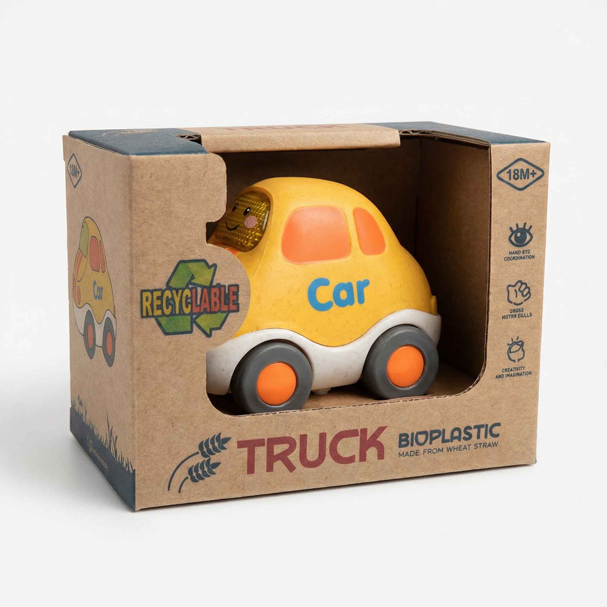 Eco friendly bioplastic mini push car toy with recyclable packaging for toddlers 18 months+