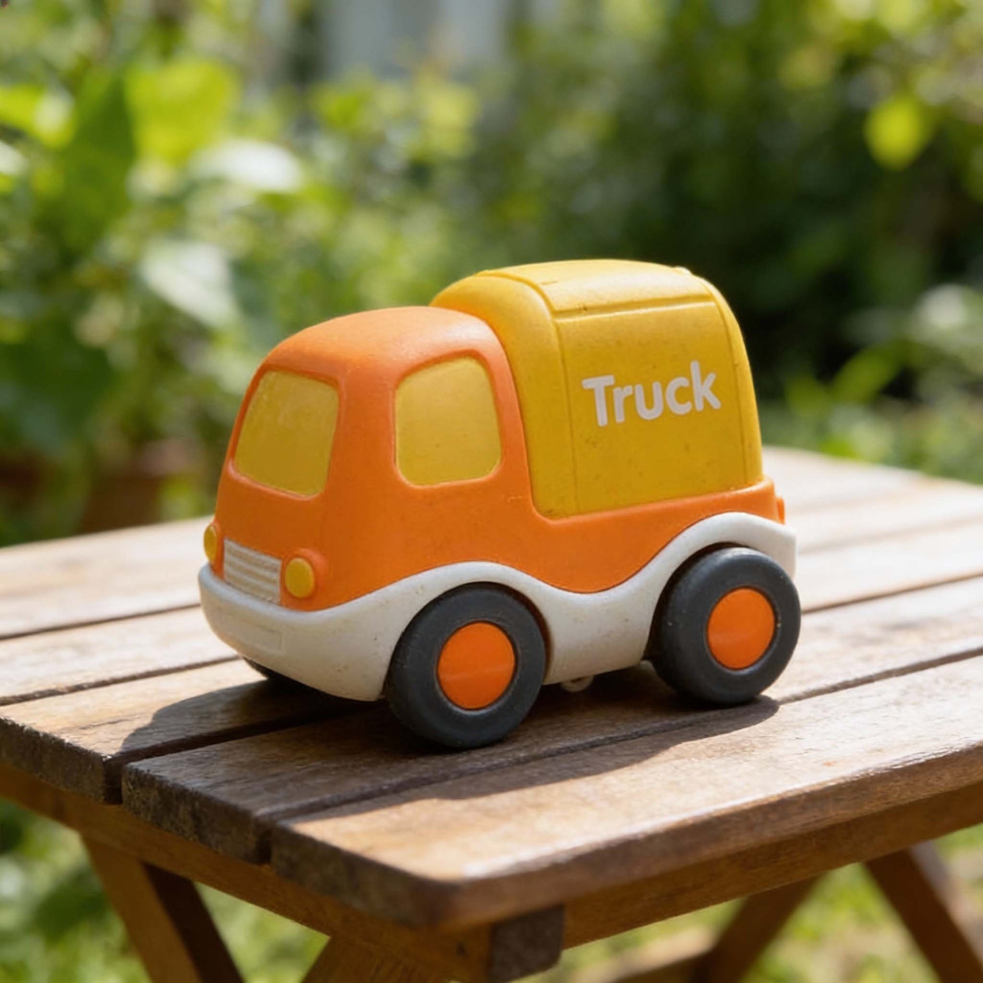 Cute orange yellow mini truck toy for toddlers eco bioplastic push car