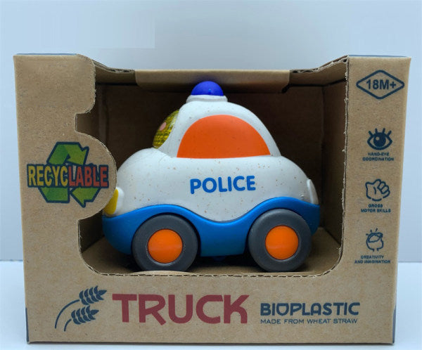 Bioplastic police car toy made from wheat straw eco friendly toddler push car 18M+

Wheat straw bioplastic police vehicle toy with smooth rolling wheels and safe rounded design

Eco friendly toddler police car toy with recyclable packaging box 18 months+

Bioplastic push police car toy for toddlers rescue roleplay and early learning

Cute blue white police car toy made from wheat straw bioplastic for toddlers 18M+