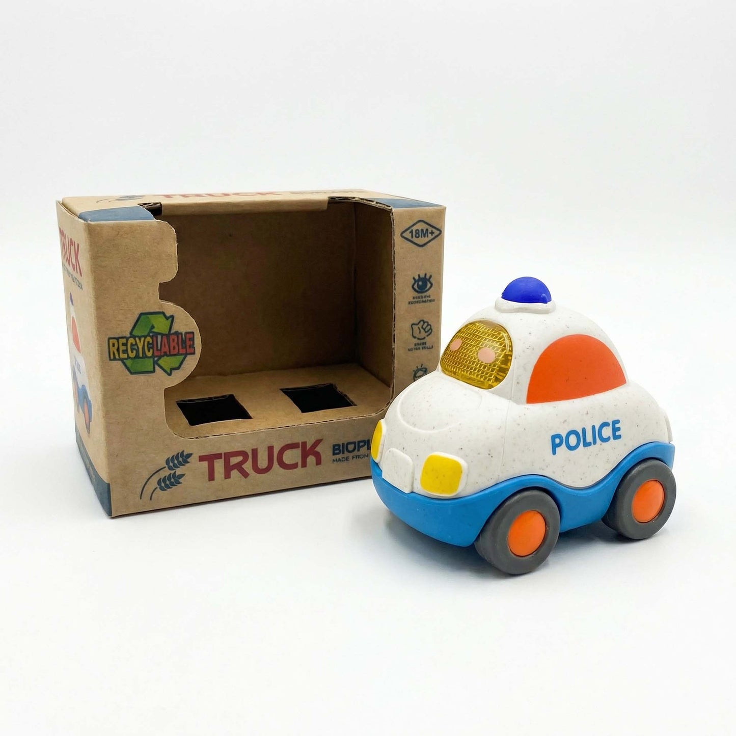 Bioplastic push police car toy for toddlers rescue roleplay and early learning