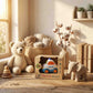 Cute blue white police car toy made from wheat straw bioplastic for toddlers 18M+
