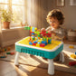 Kids building block table with vertical block wall function ages 3+