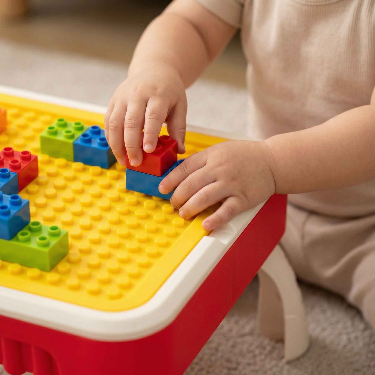 Toddler learning activity table with drawing board and blocks included