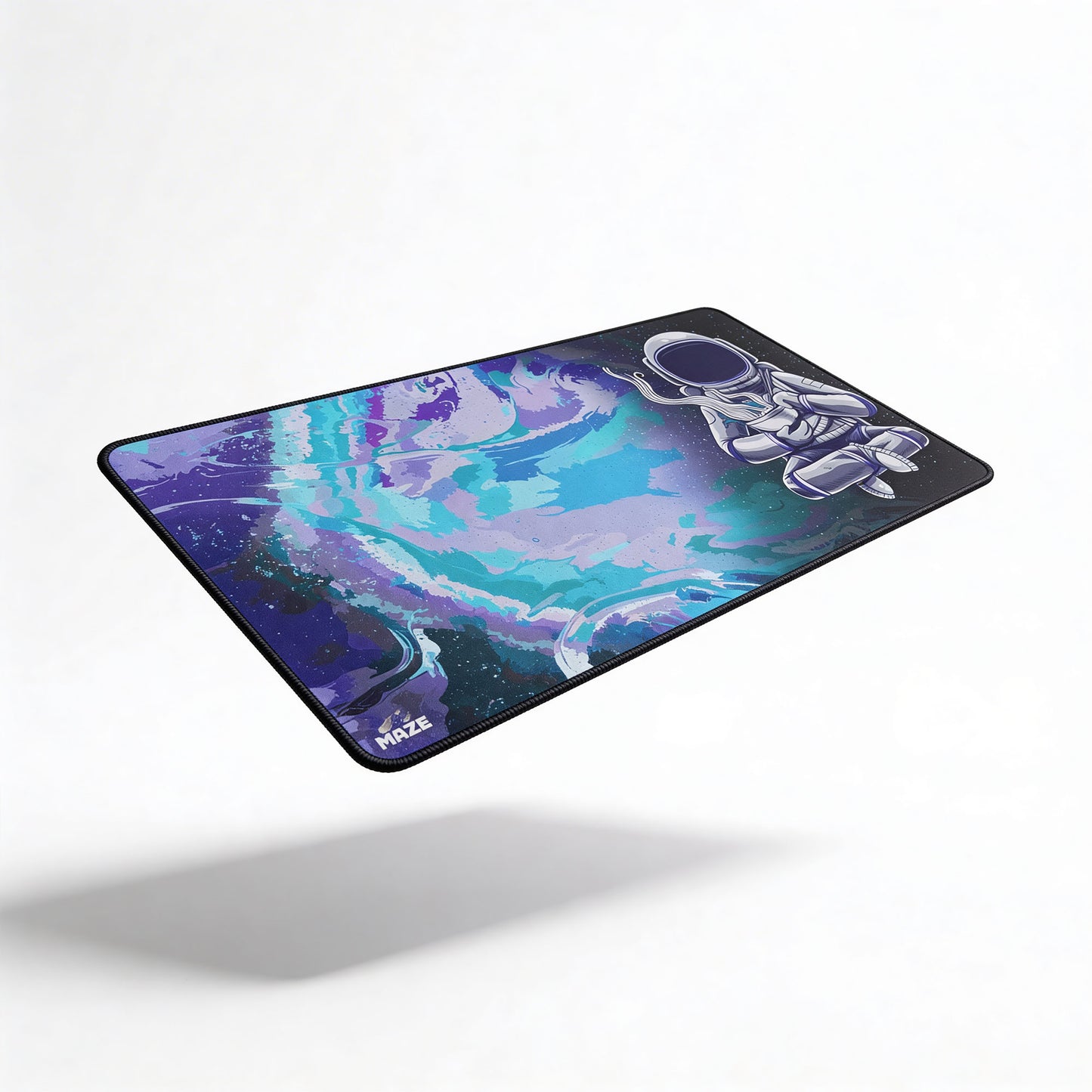Gaming mouse pad with colorful design and brand logo on a white background
