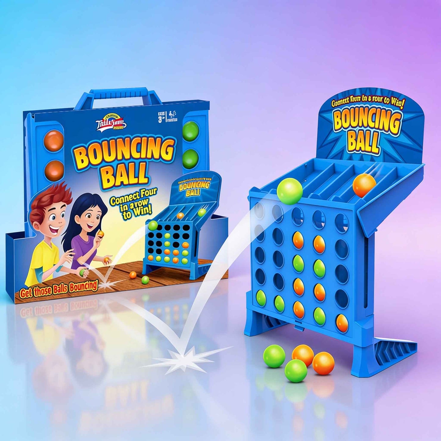 Bouncing Ball Connect Four Game for Kids and Family – Interactive Tabletop Strategy Game with Jumping Balls, Two-Player Skill Game for Home and Travel Play