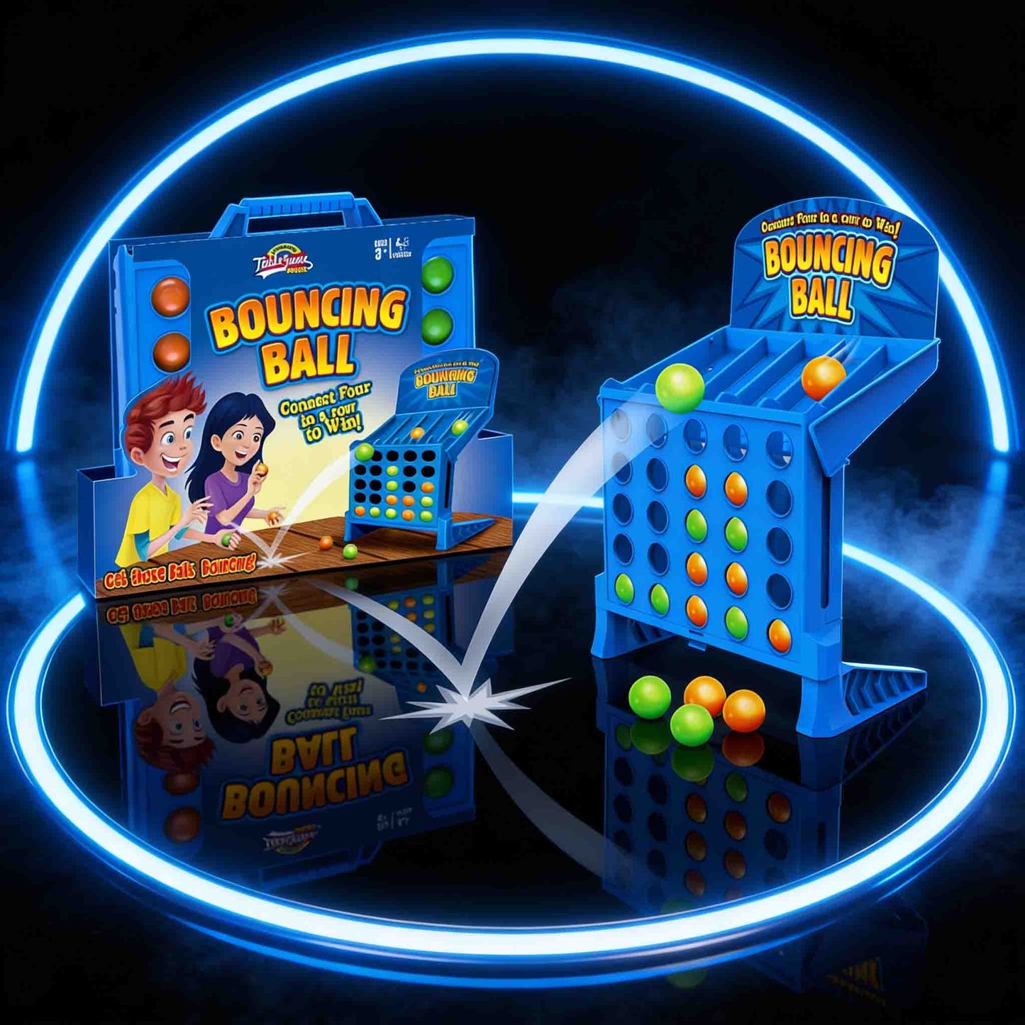 Bouncing Ball Connect Four Game for Kids and Family – Interactive Tabletop Strategy Game with Jumping Balls, Two-Player Skill Game for Home and Travel Play