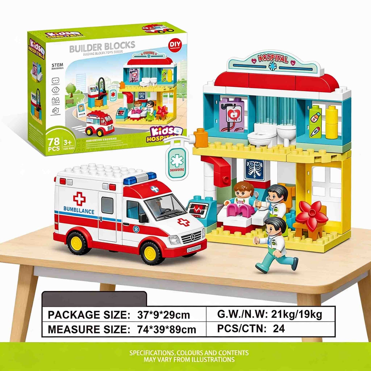 Builder Blocks Kids Hospital Set – STEM Building Blocks Hospital Toy (78 PCS)