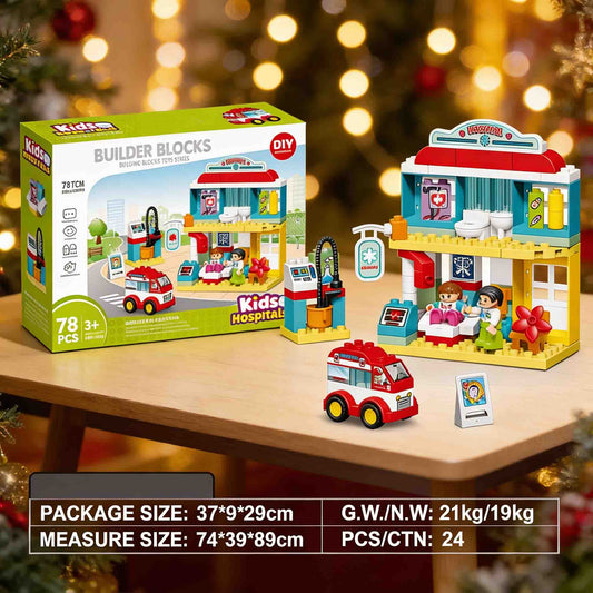 Kids hospital building blocks set 78pcs with ambulance and figures