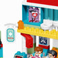 Preschool educational blocks set with hospital building and ambulance car